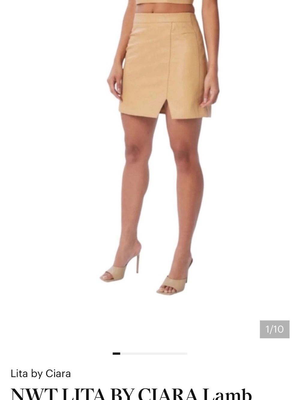Lita by Ciara Iced Coffee Calf Leather Mini Skirt